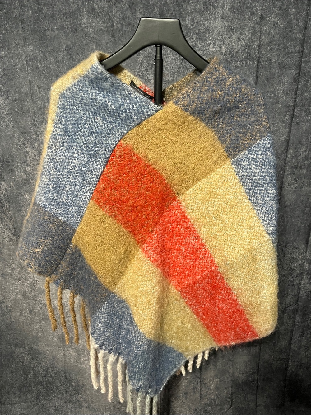 Do everything in love Multicolor Fringe Poncho in Blue, Gold & Red